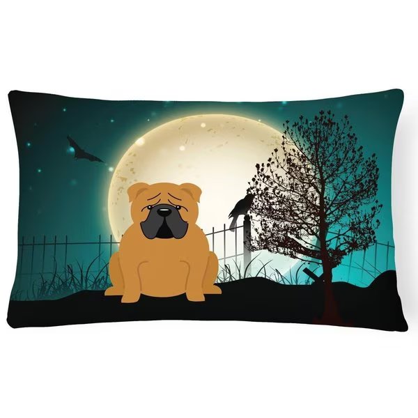 Halloween Scary English Bulldog Red Canvas Fabric Decorative Pillow, Carolines Treasures, Mfr#: BB2312PW1216